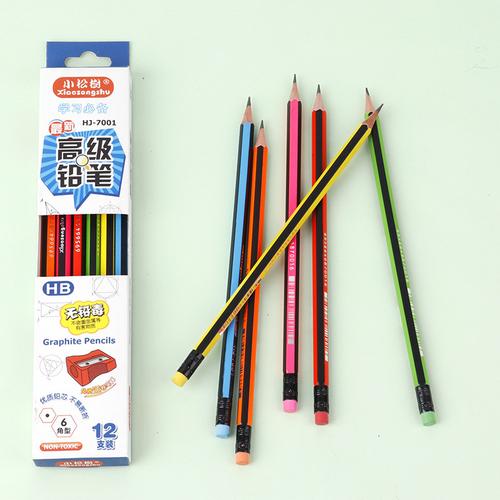写字绘画原木铅笔矫正握姿12支装六角杆笔学生文具削笔刀一件代发
